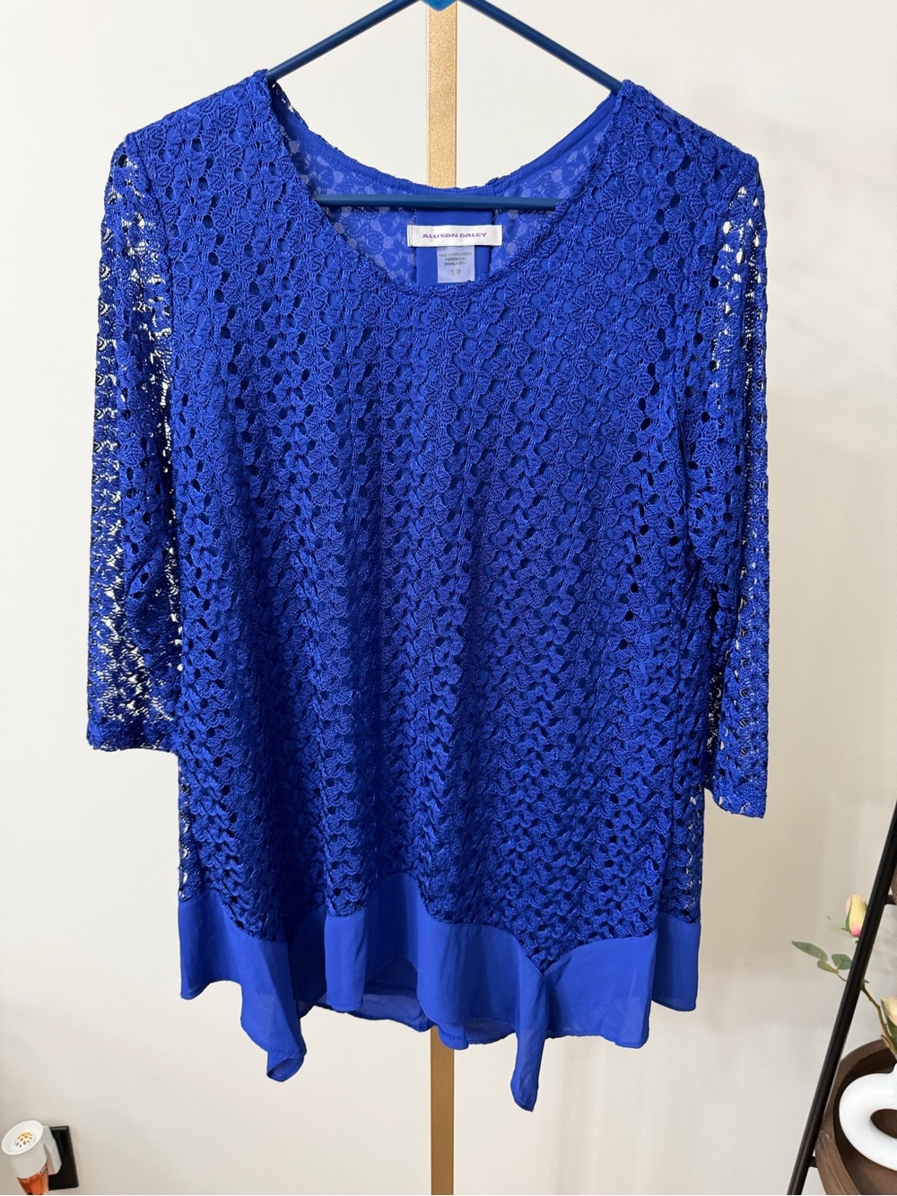 Allison Daley Cobalt Blue Crochet Lace Tunic with Ruffle Hem